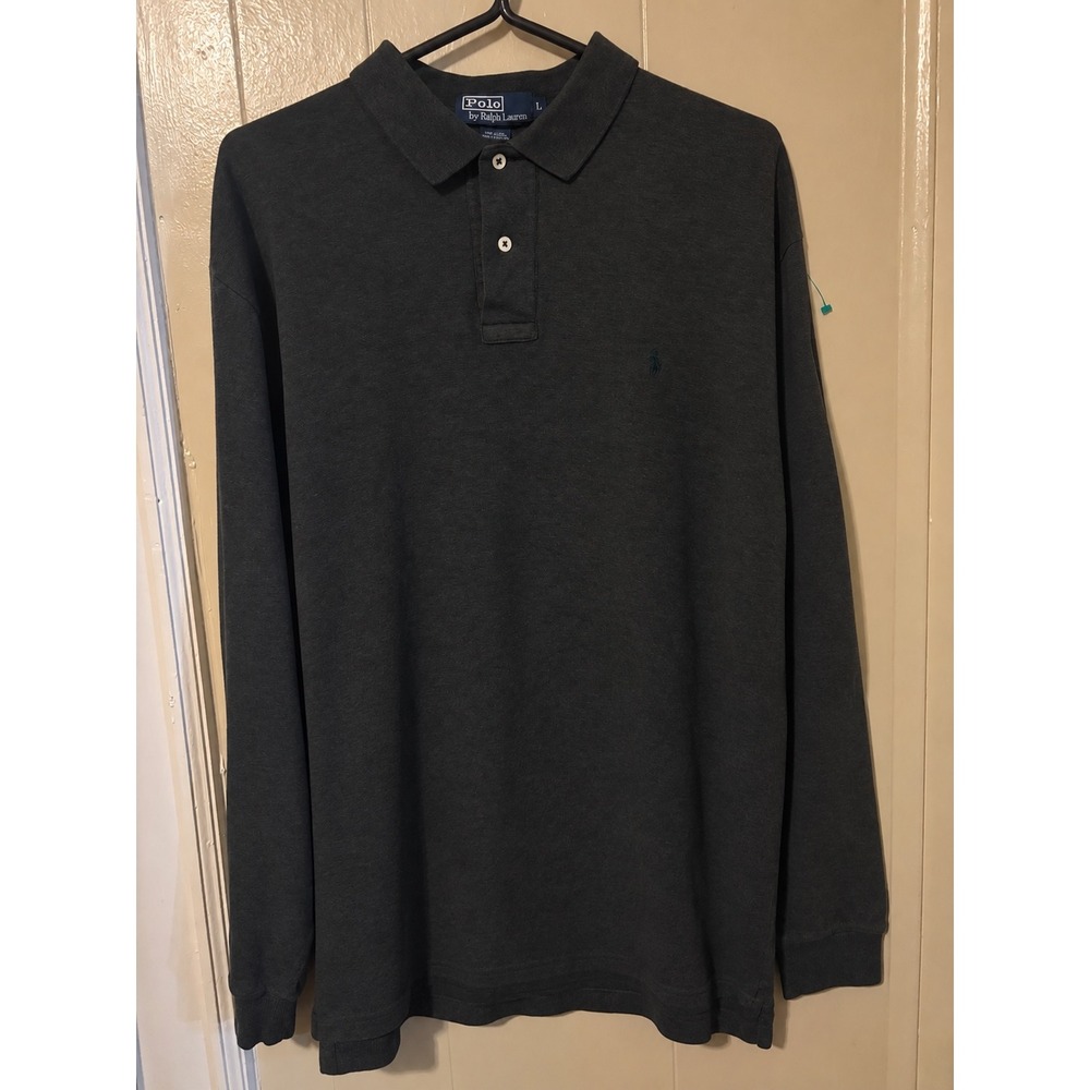 Polo Ralph Lauren Mens Long Sleeve Polo Shirt Charcoal Gray Cotton Size L